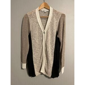 Vintage Curio Women Cardigan Large Linen Blend Colorblock Crochet Lagenlook 90s